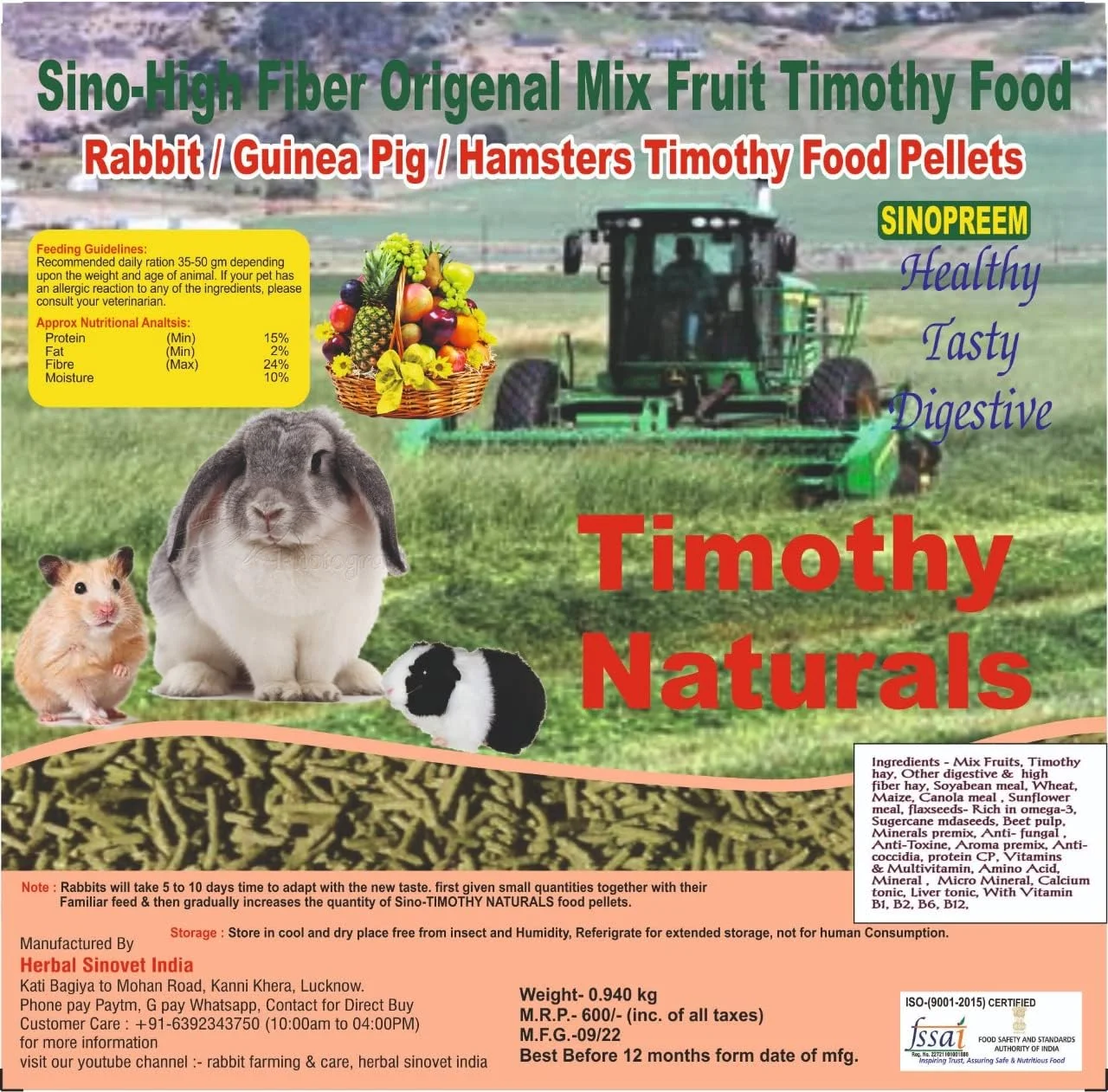 پلت غذای طبیعی ممتاز یونجه خشک برای خرگوش، خوکچه هندی و همستر. دارای گواهینامه ISO (9001-2015). (4.5 کیلوگرم)