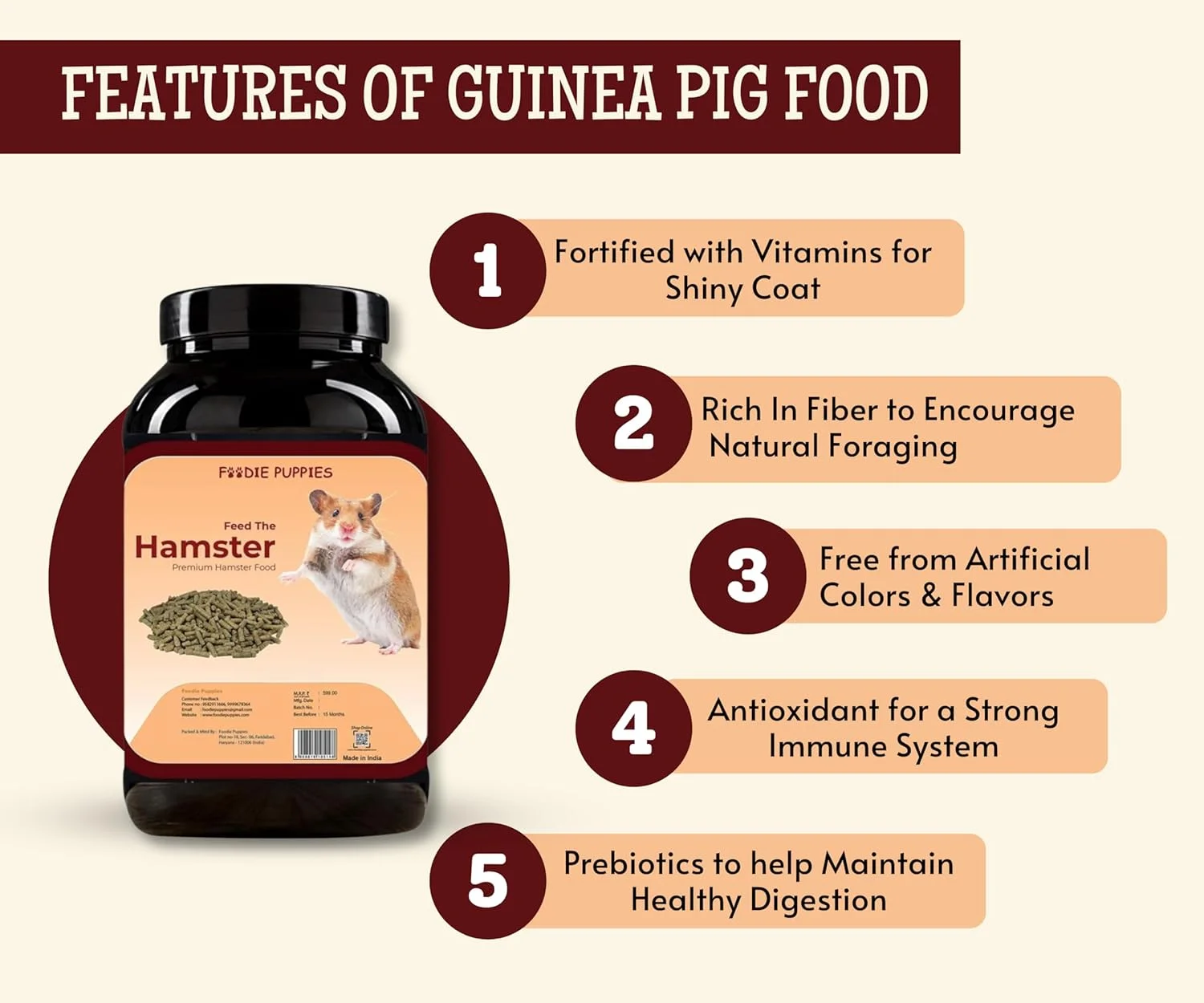 غذای خشک همستر Foodie Puppies، پلت های ۲ کیلوگرمی، رژیم غذایی بسیار مغذی و با کیفیت | مناسب برای انواع همستر