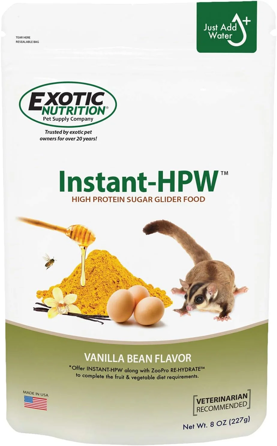 غذای سنجابک شکری غنی شده با ویتامین های طبیعی Exotic Nutrition Instant-HPW - غذای اصلی با پروتئین بالا (226 گرم)