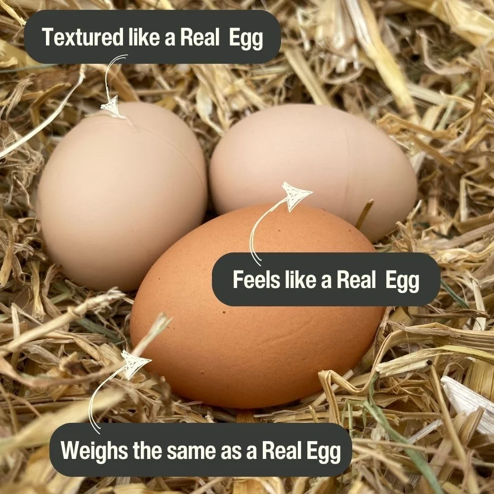۳ عدد تخم مرغ مصنوعی مرغ/ماکیان - وزن دار برای حس واقعی - پلاستیکی/جعلی/بدلی برای لانه مرغ، جعبه های لانه برای تشویق به تخم گذاری یا جلوگیری از خوردن