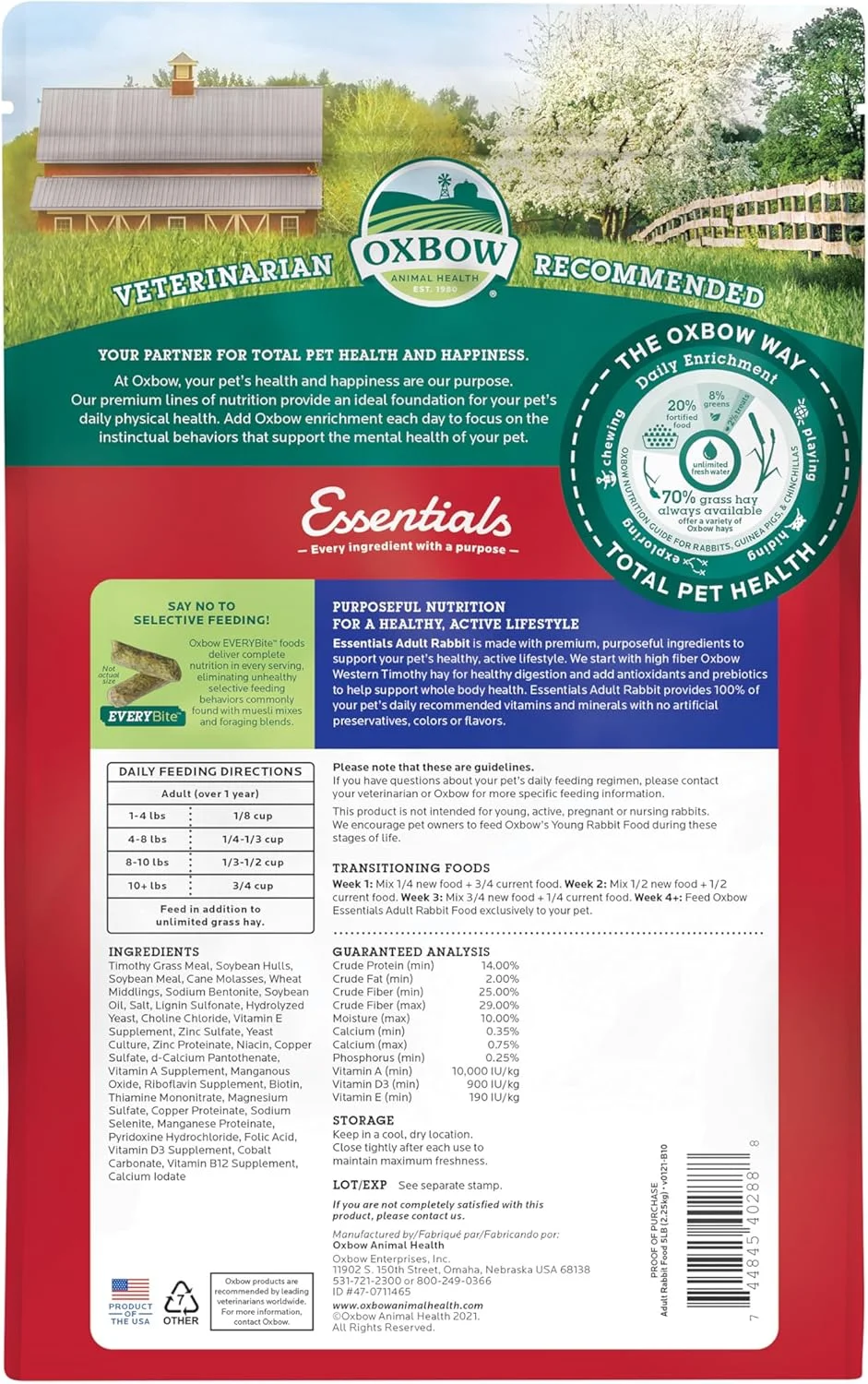 غذای خرگوش بالغ آکس بو، ۲.۲ کیلوگرم، چند رنگ، غذای حیوانات