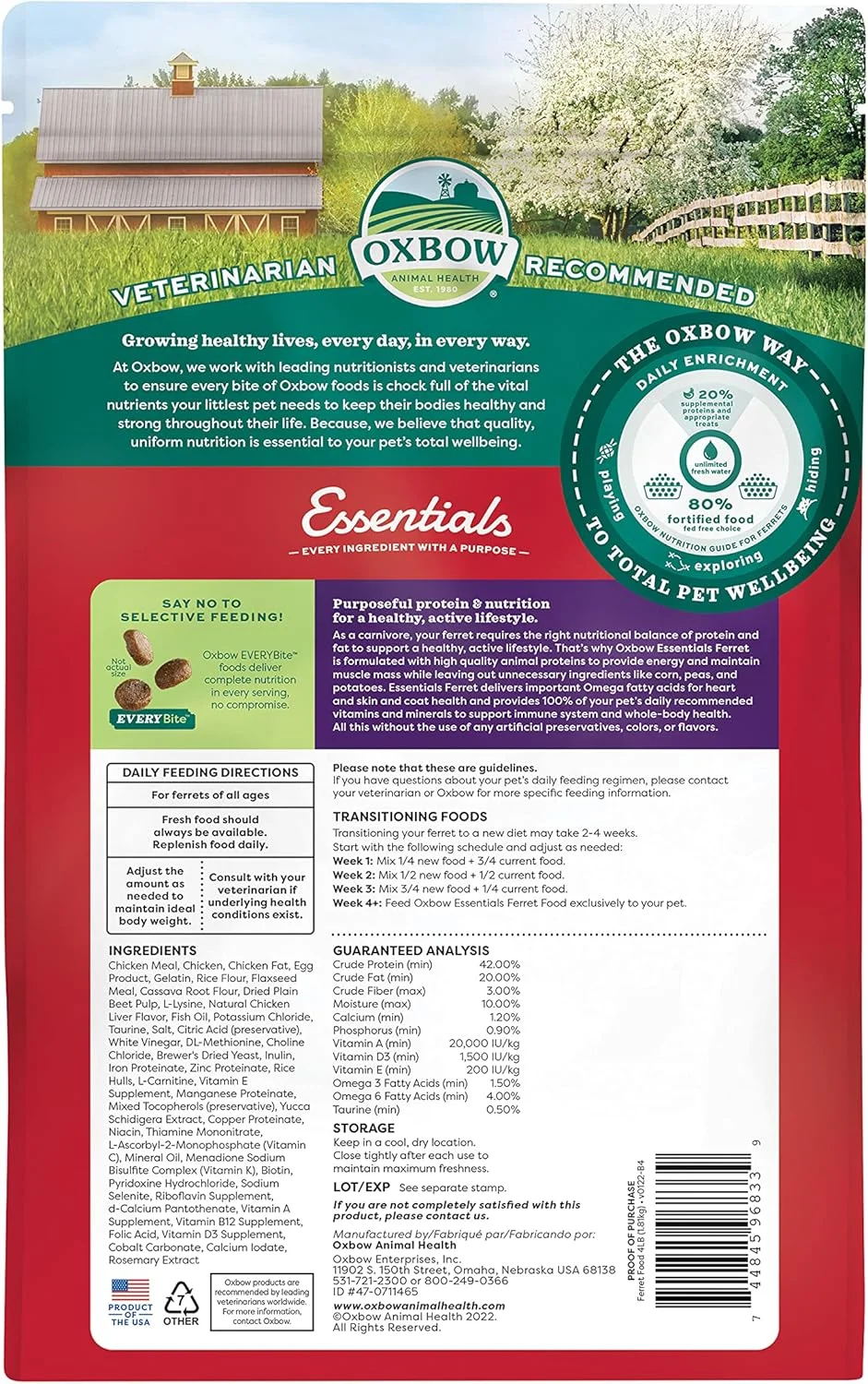 غذای اساسی راسوی Oxbow Animal Health، فرمول غنی از ویتامین و مواد معدنی برای راسو، غذای با پروتئین بالا و چربی بالا، محصولات حیوانات خانگی کوچک، ساخت ایالات متحده آمریکا، کیسه 4 پوندی