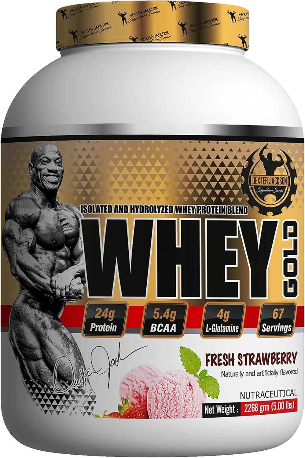 پروتئین وی گلد سری امضای دکستر جکسون (2.27 کیلوگرم، توت فرنگی تازه)