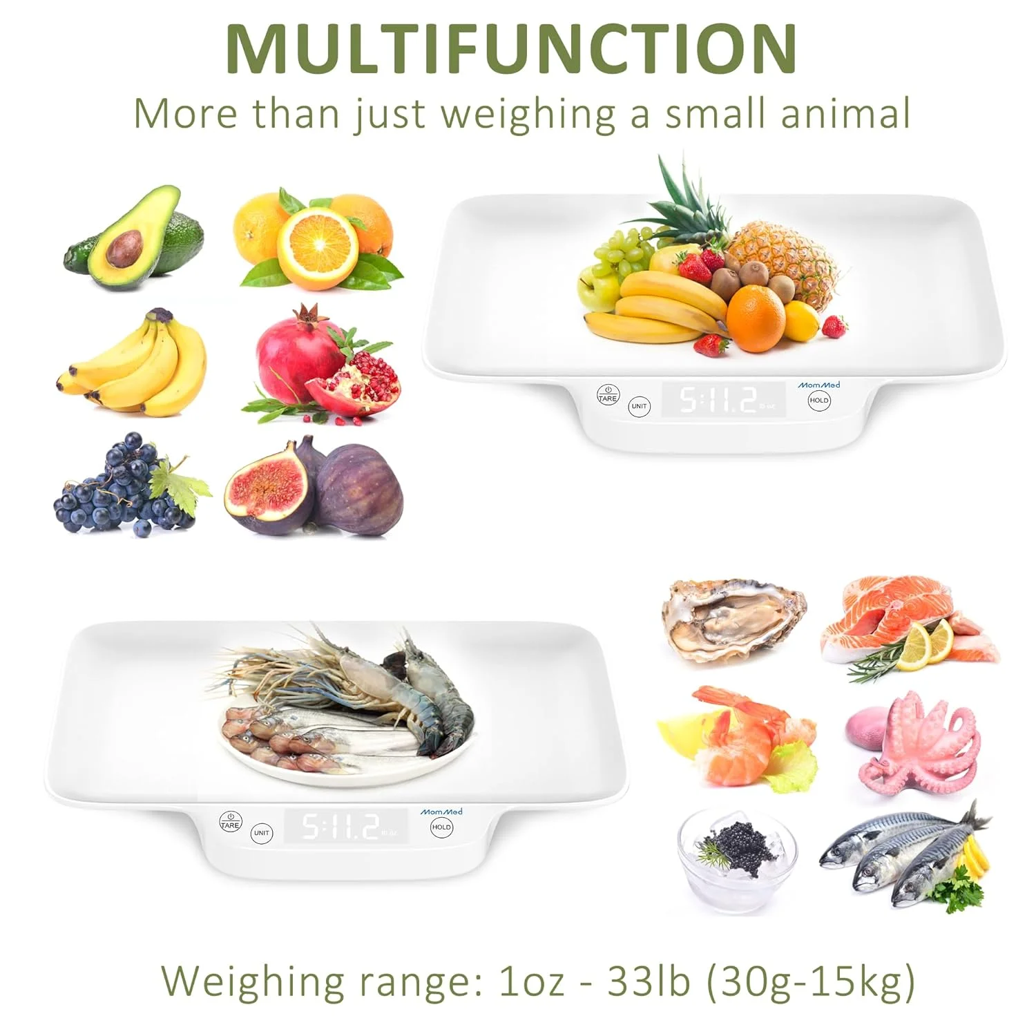 ترازوی دیجیتال حیوانات خانگی MomMed، ترازوی قابل حمل سگ و گربه با عملکرد Hold و Tare، ترازوی دیجیتال دقیق، ترازوی نوزاد توله سگ و بچه گربه با سینی برای توله سگ/همستر/پرنده کوچک/خرگوش، 30 گرم - 15 کیلوگرم