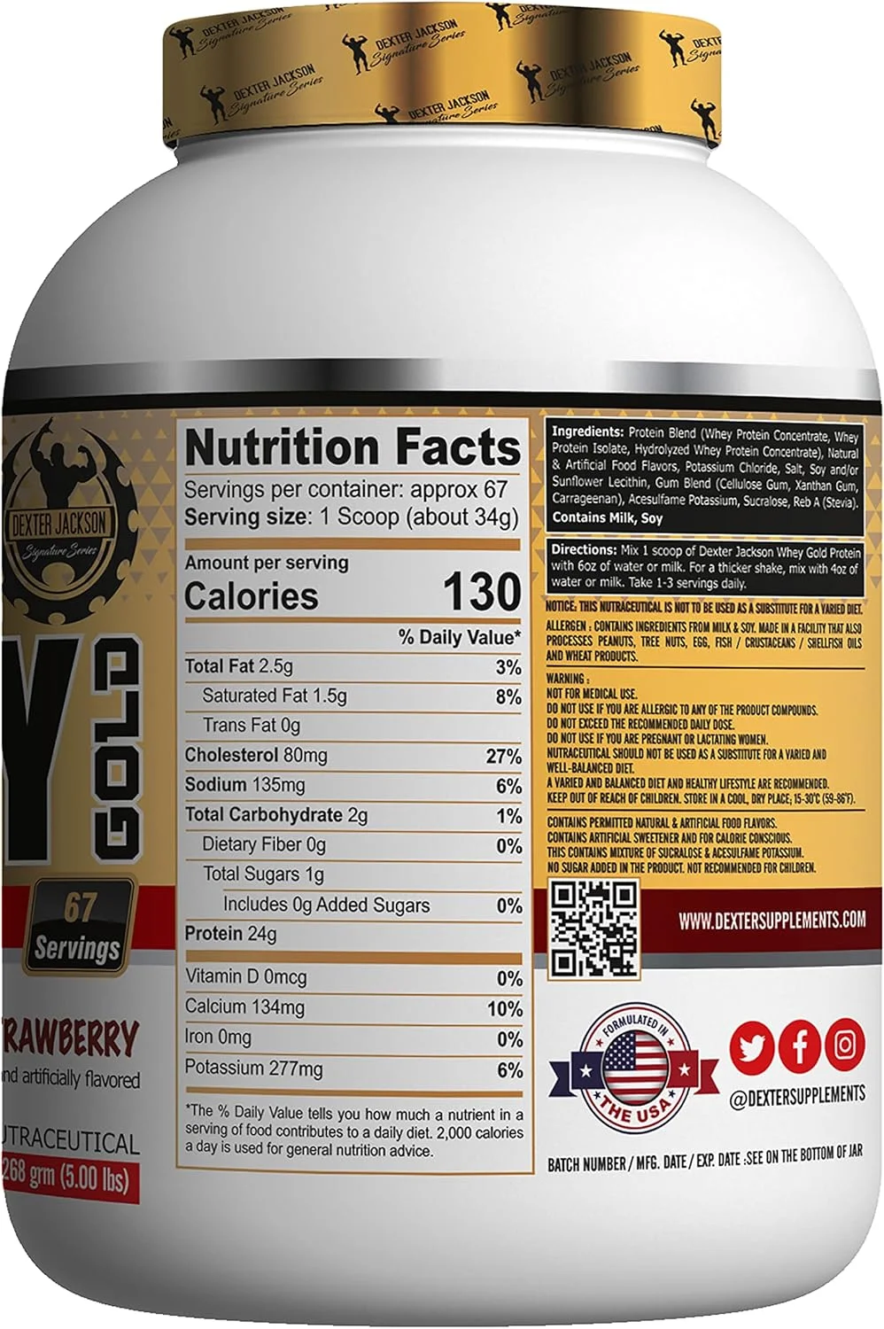 پروتئین وی گلد سری امضای دکستر جکسون (2.27 کیلوگرم، توت فرنگی تازه)