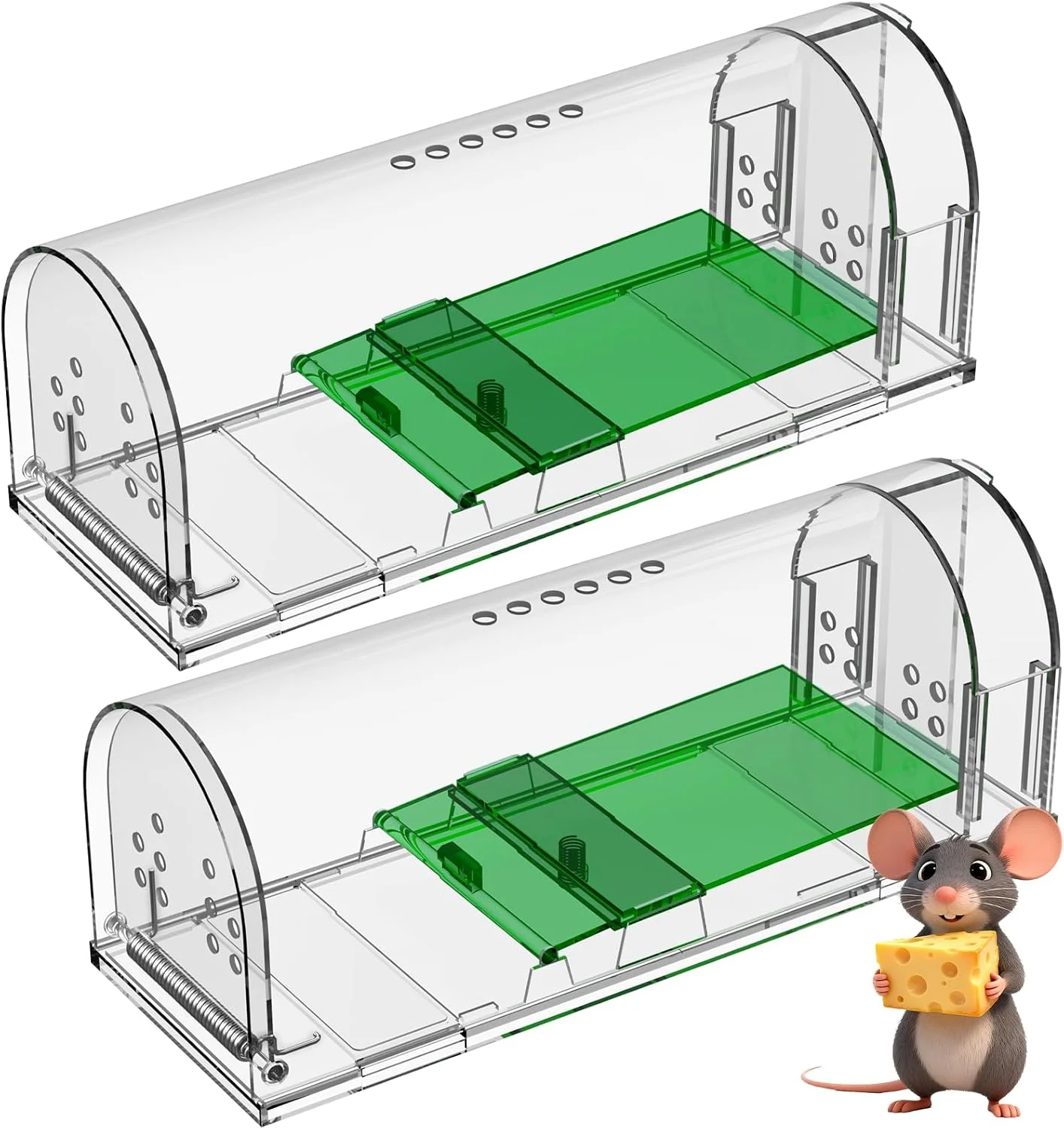 تله موش زنده دو عددی برای استفاده در داخل و خارج از منزل، قابل استفاده مجدد، بدون تماس با موش، ایمن برای کودکان