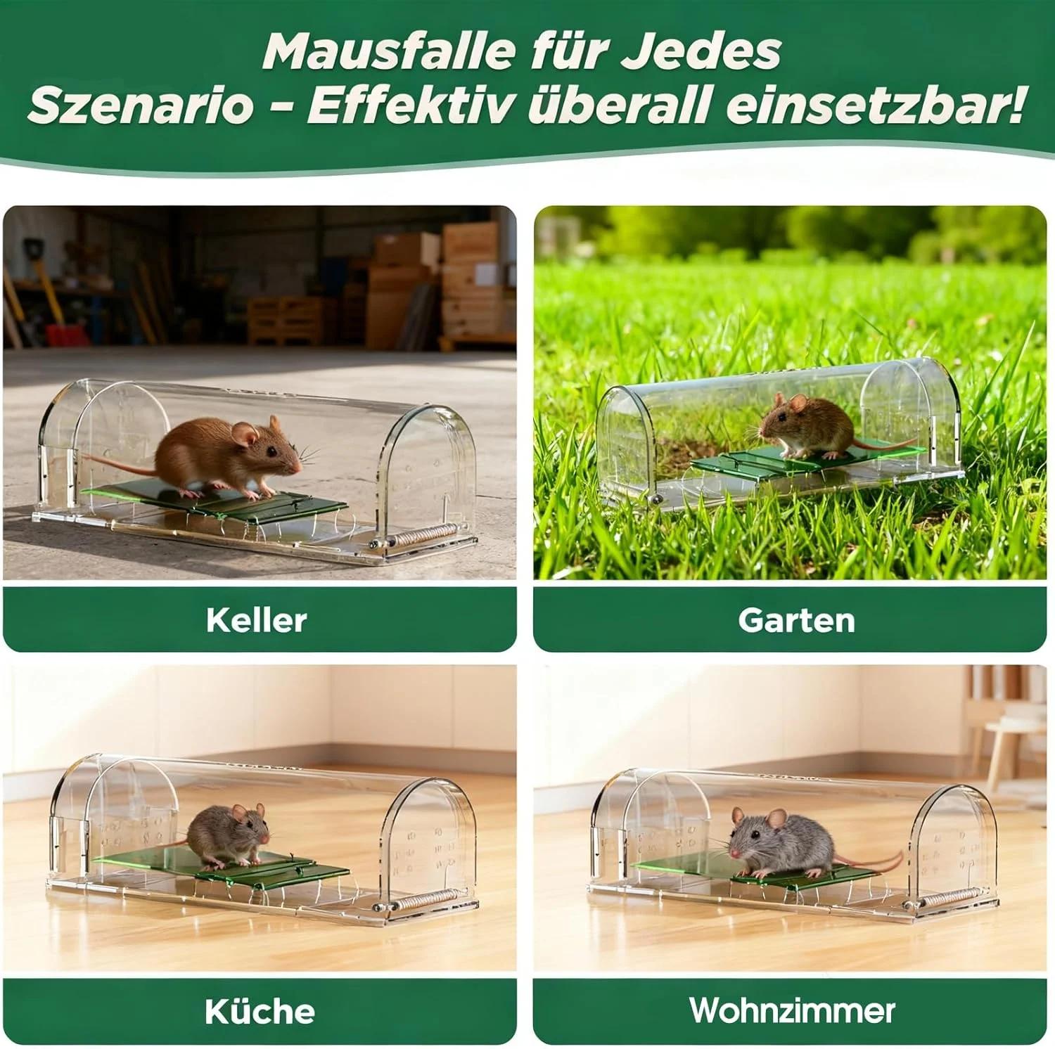 تله موش زنده دو عددی برای استفاده در داخل و خارج از منزل، قابل استفاده مجدد، بدون تماس با موش، ایمن برای کودکان