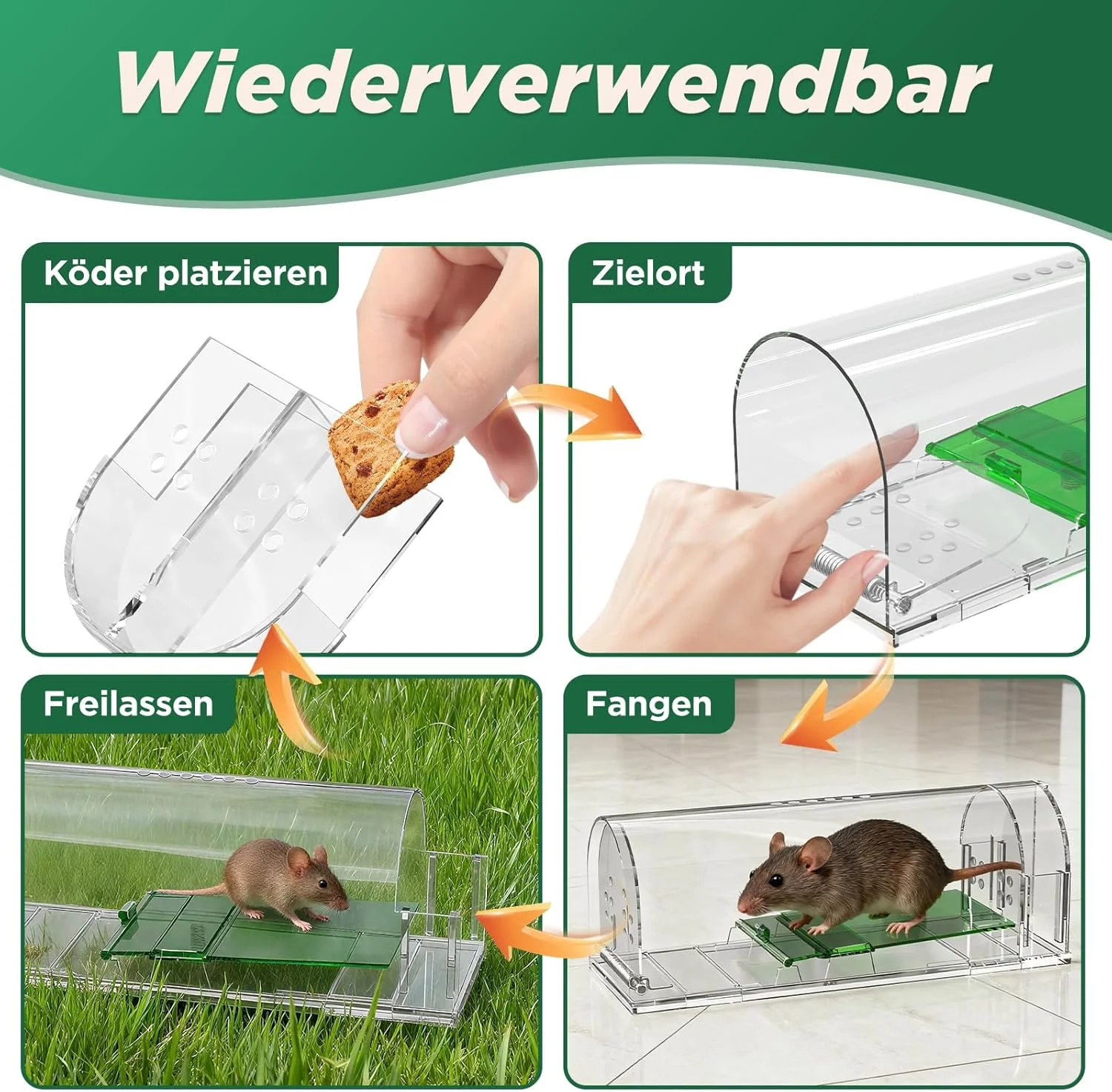 تله موش زنده دو عددی برای استفاده در داخل و خارج از منزل، قابل استفاده مجدد، بدون تماس با موش، ایمن برای کودکان