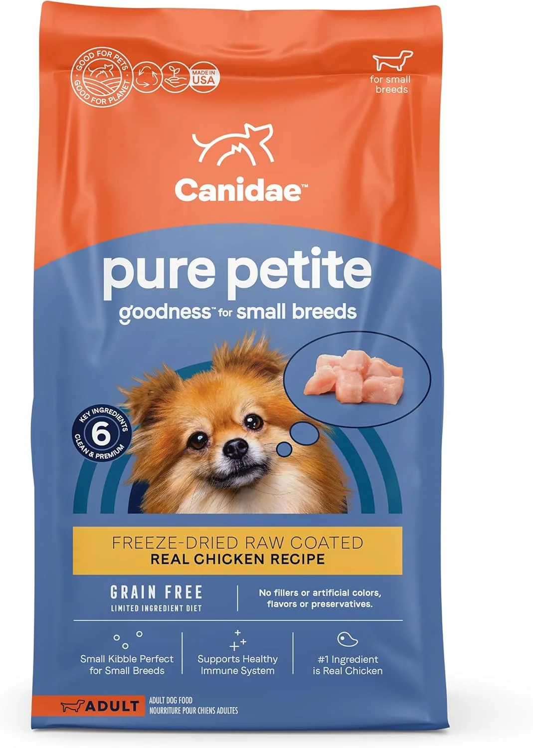 غذای خشک سگ نژاد کوچک Canidae Pure Petite با طعم مرغ روکش شده 4 پوندی