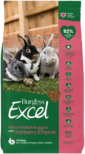 غذای کامل خرگوش بالغ Burgess Excel با کرن‌بری و آویشن - 1.5 کیلوگرم