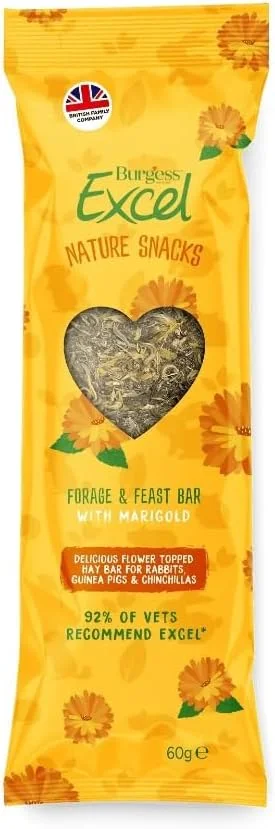 تشویقی یونجه و گل همیشه بهار Burgess Excel Forage & Feast برای حیوانات کوچک - 60 گرم