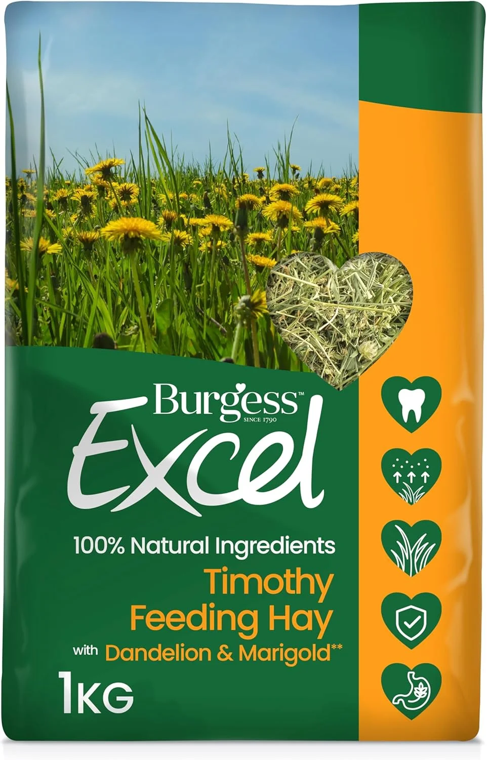 یونجه خوراکی برجس اکسل با قاصدک و گل همیشه بهار - 1 کیلوگرم