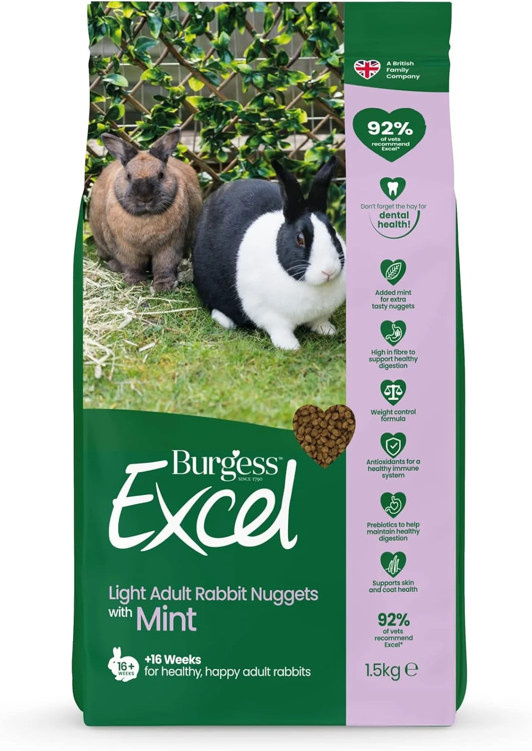 خوراک پلت خرگوش بالغ چاق Burgess Excel Light - 1.5 کیلوگرم