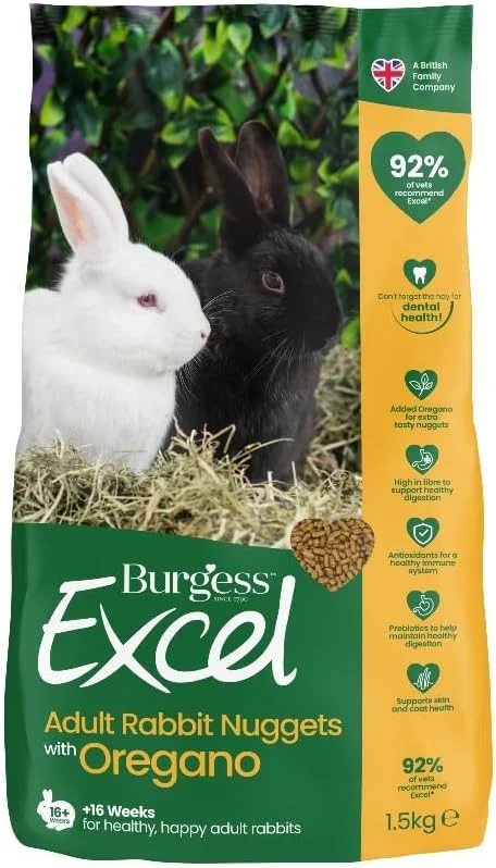 غذای کامل خرگوش بالغ Burgess Excel با طعم پونه کوهی - ۱.۵ کیلوگرم