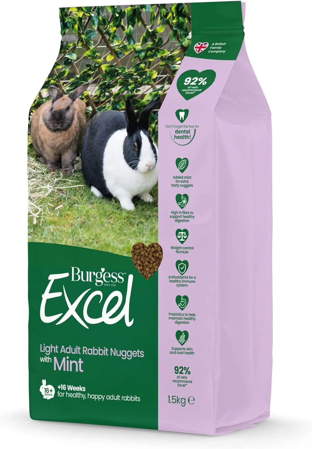 خوراک پلت خرگوش بالغ چاق Burgess Excel Light - 1.5 کیلوگرم