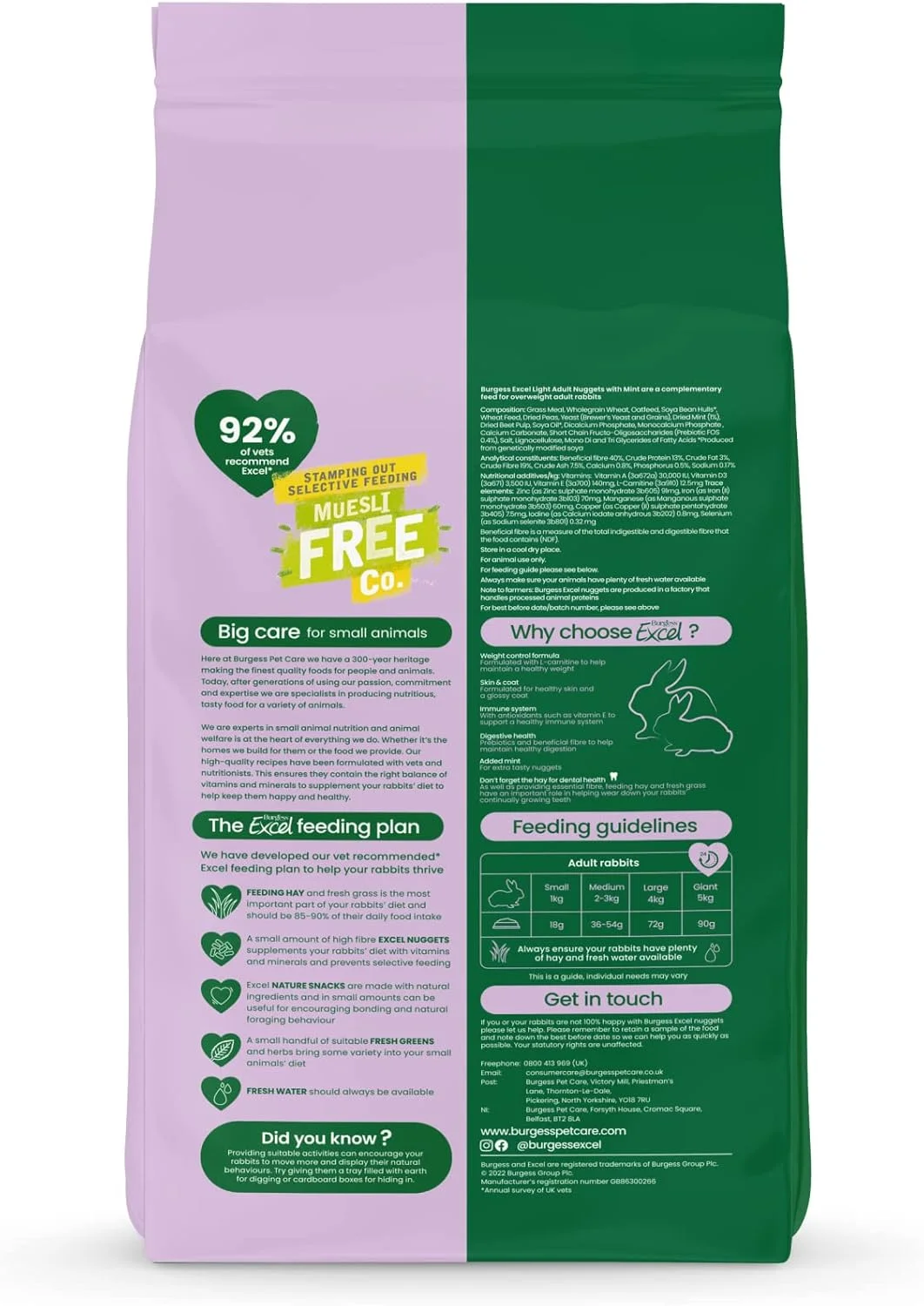 خوراک پلت خرگوش بالغ چاق Burgess Excel Light - 1.5 کیلوگرم