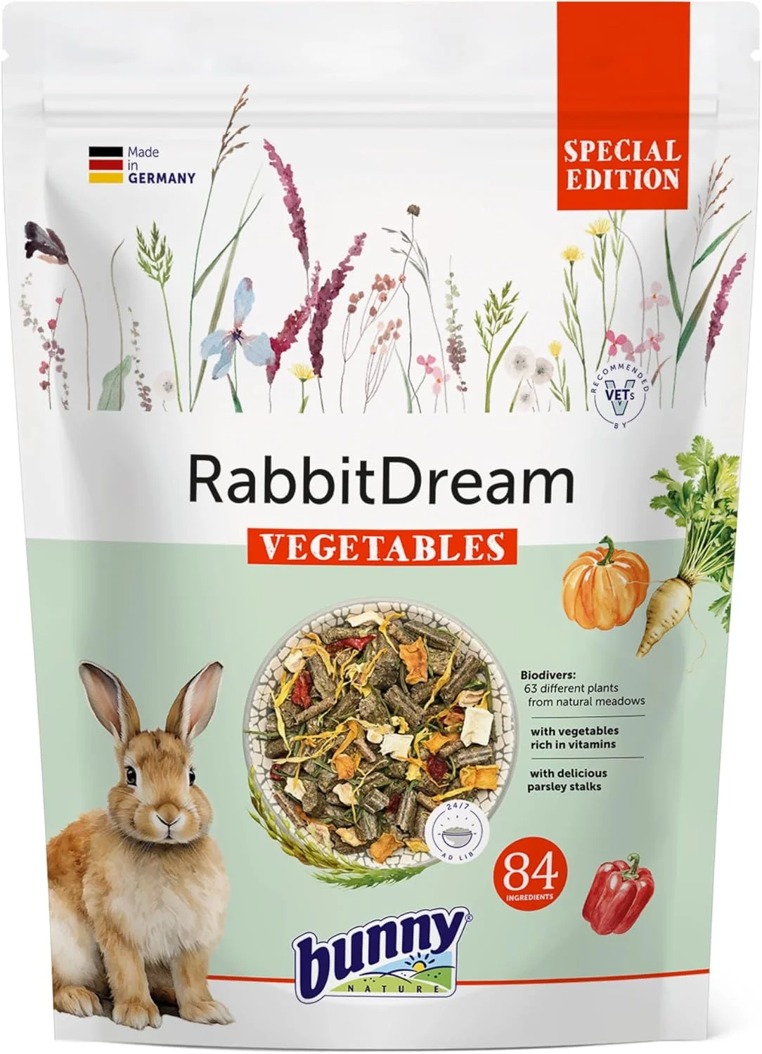 غذای کامل خرگوش بالغ بانی نیچر، رویای سبزیجات ویژه خرگوش، 1.5 کیلوگرم