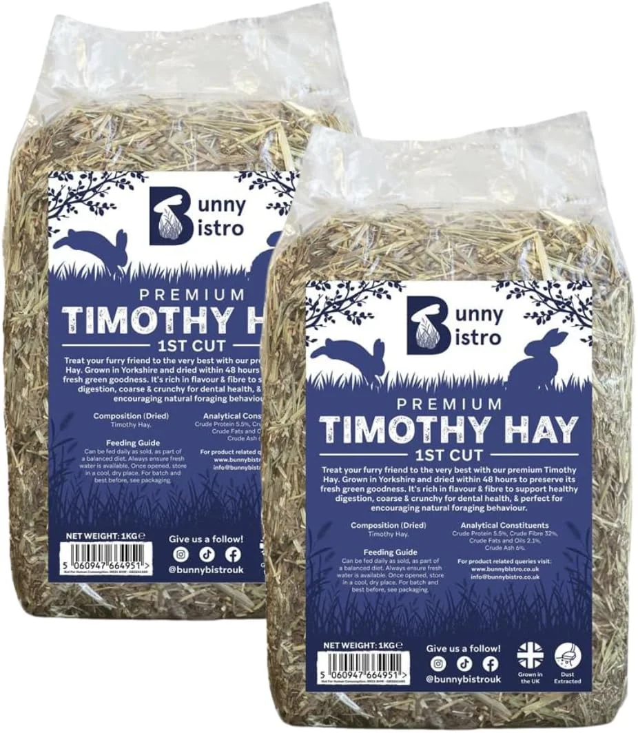 یونجه تیموتی انگلیسی Bunny Bistro، غذای طبیعی ممتاز برای خرگوش و خوکچه هندی (2 کیلوگرم)