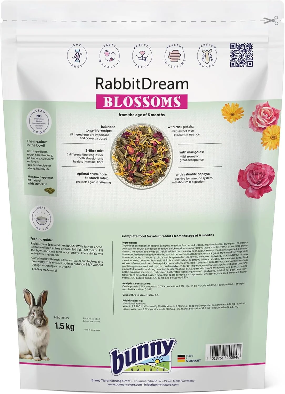 Bunny Nature Complete Food for Adult Rabbits, Rabbit Dream Special Edition Blossoms 1.5kg