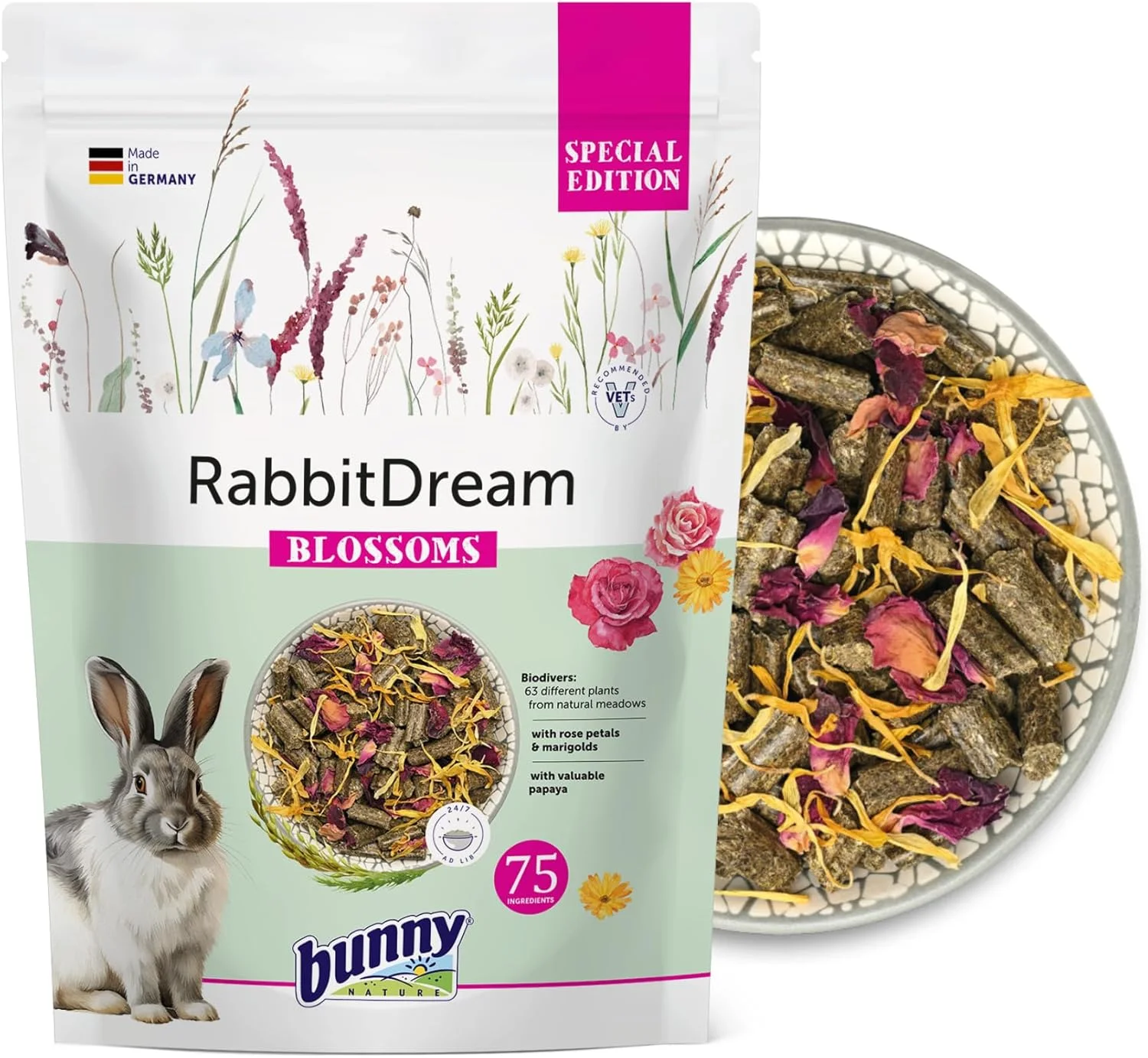 Bunny Nature Complete Food for Adult Rabbits, Rabbit Dream Special Edition Blossoms 1.5kg
