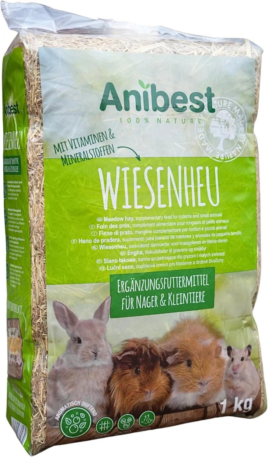 یونجه خشک مراتع آنی‌بست - غذای ۱۰۰٪ طبیعی برای خرگوش‌ها، همسترها، خوکچه‌های هندی و سایر جوندگان و حیوانات کوچک - ساخت آلمان - ۱ کیلوگرم
