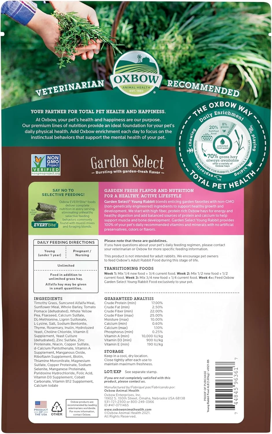 غذای خرگوش جوان آکسبو گاردن سلکت، دستور پخت الهام گرفته از باغ برای خرگوش های جوان، بدون سویا یا گندم، غیر GMO، ساخت ایالات متحده آمریکا، کیسه 4 پوندی
