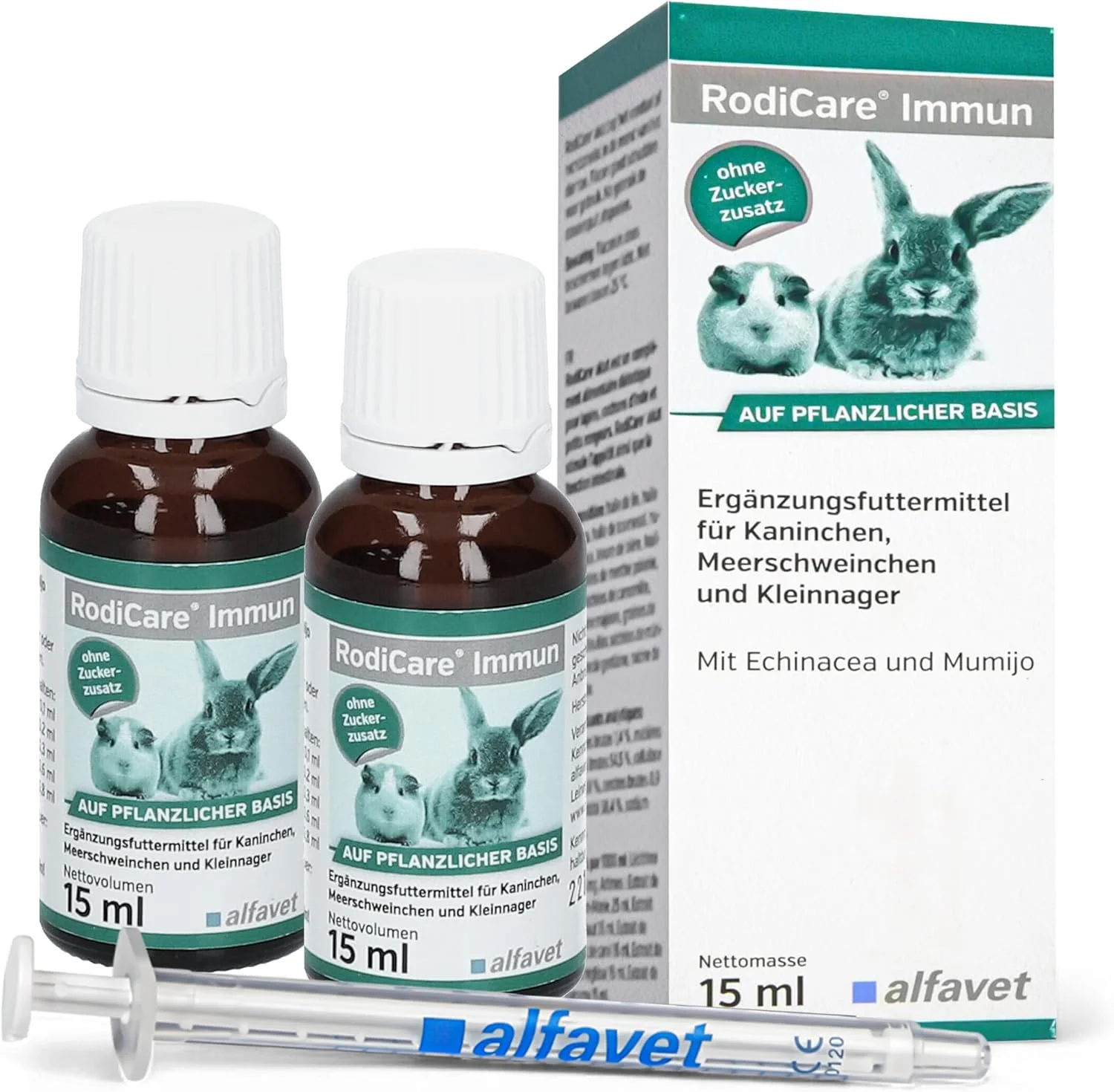 آلفاوت RodiCare Immune، بسته دوتایی، تقویت کننده سیستم ایمنی برای خرگوش ها، خوکچه های هندی و جوندگان کوچک، خوراک مکمل، 2 عدد 15 میلی لیتر، سرنگ دوز