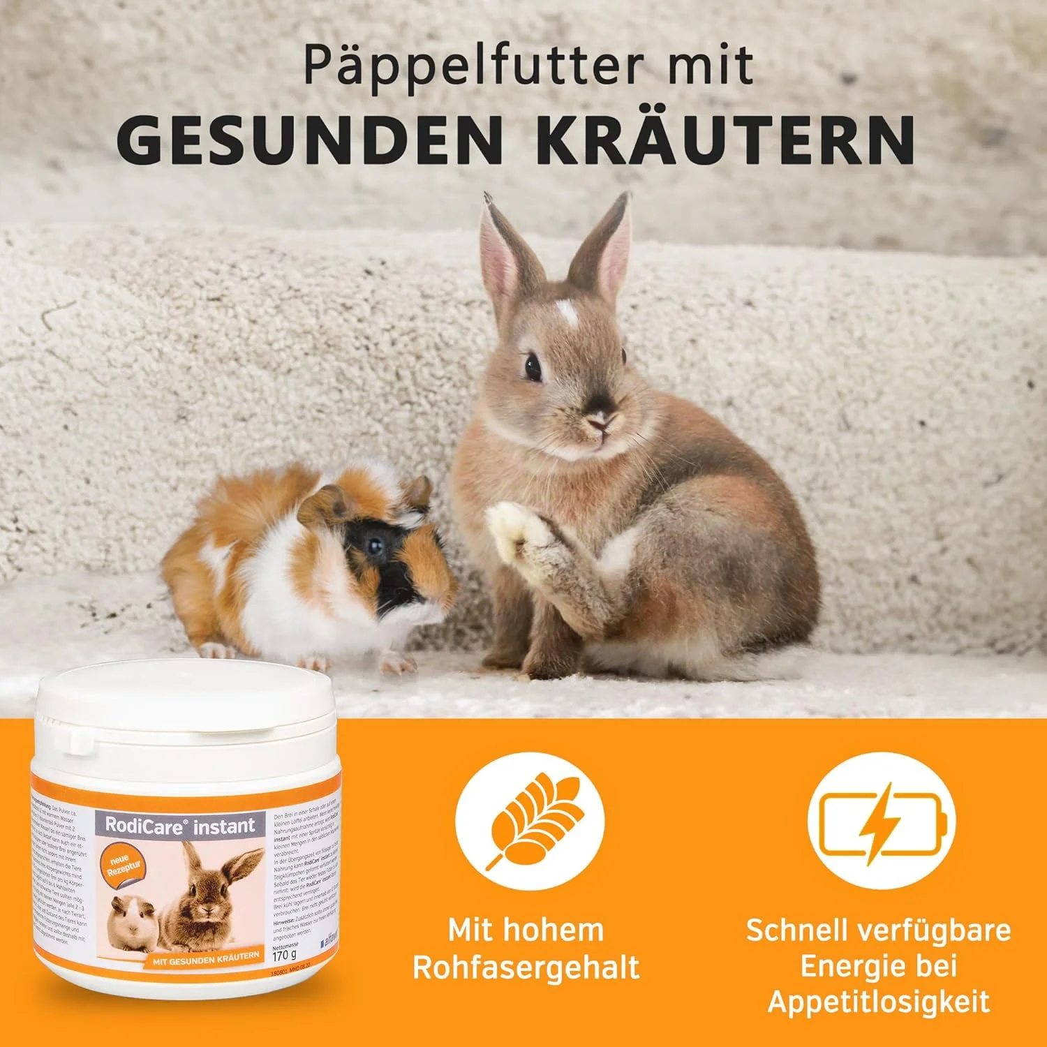 غذای فوری آلفاوت RodiCare برای خرگوش های کوتوله کوچک، خوکچه هندی و جوندگان کوچک ضعیف و بی اشتها، پودر 2 کیلوگرمی به همراه پیمانه اندازه گیری