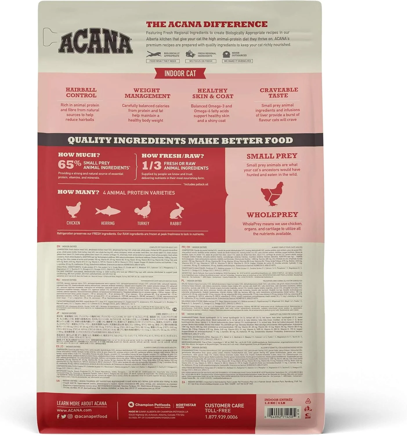 غذای خشک گربه آکانا، غذای کامل داخل خانه با مرغ و بوقلمون، ۱.۸ کیلوگرم غذای خشک گربه آکانا، غذای کامل داخل خانه با مرغ و بوقلمون، ۱.۸ کیلوگرم