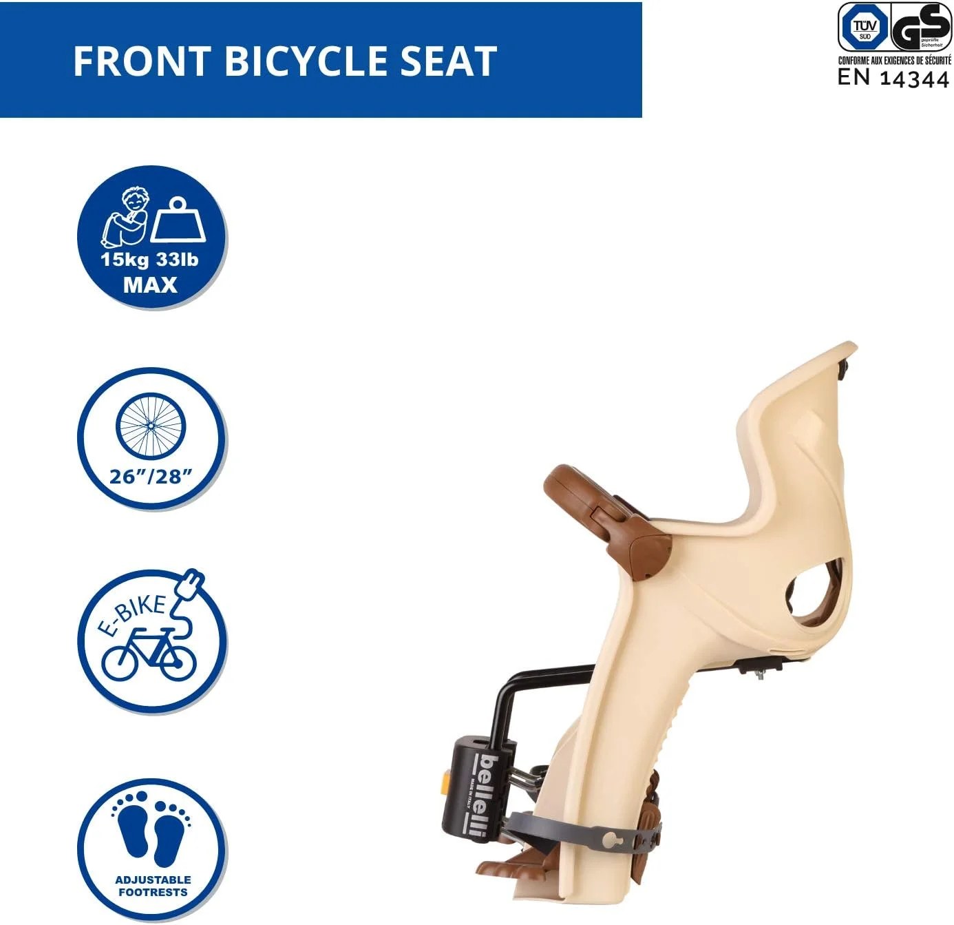 صندلی کودک دوچرخه بللی مدل Freccia با نصب در جلو، در دو رنگ