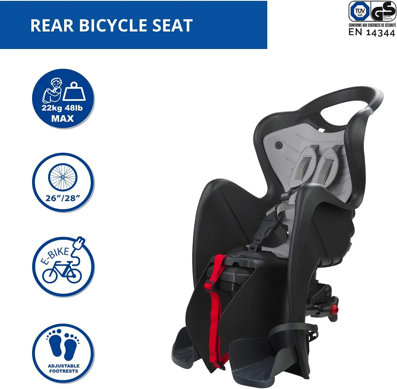 صندلی عقب دوچرخه تاشو Mr Fox 2021 - روکش شانه و کوسن ساخته شده از چرم مصنوعی - برای کودکان تا 22 کیلوگرم، از 3 تا 8 سال