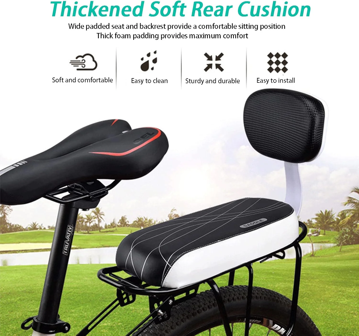 صندلی عقب دوچرخه کودک آواستار، صندلی دوچرخه نصب شده در عقب، صندلی پشتی دوچرخه جهانی، بالشتک ضخیم صندلی عقب دوچرخه برای بزرگسالان و کودکان، ضد ضربه، نصب و تمیز کردن آسان