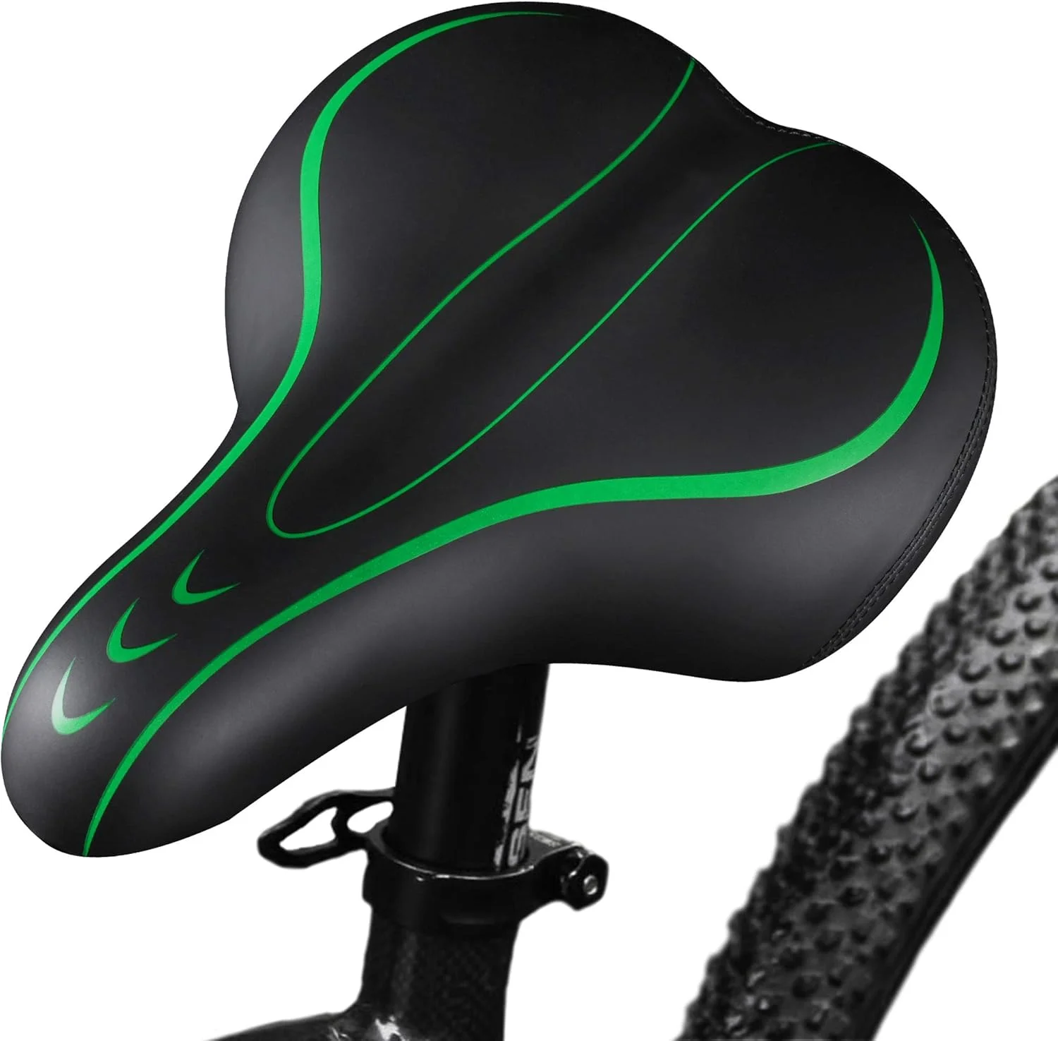 صندلی دوچرخه مردانه راحت، فوم نرم چرم پهن، زین دوچرخه، ضد آب، سیستم تعلیق فنری دوتایی، جذب کننده ضربه، دوچرخه کوهستانی، صندلی دوچرخه زنانه یونیورسال (سبز)