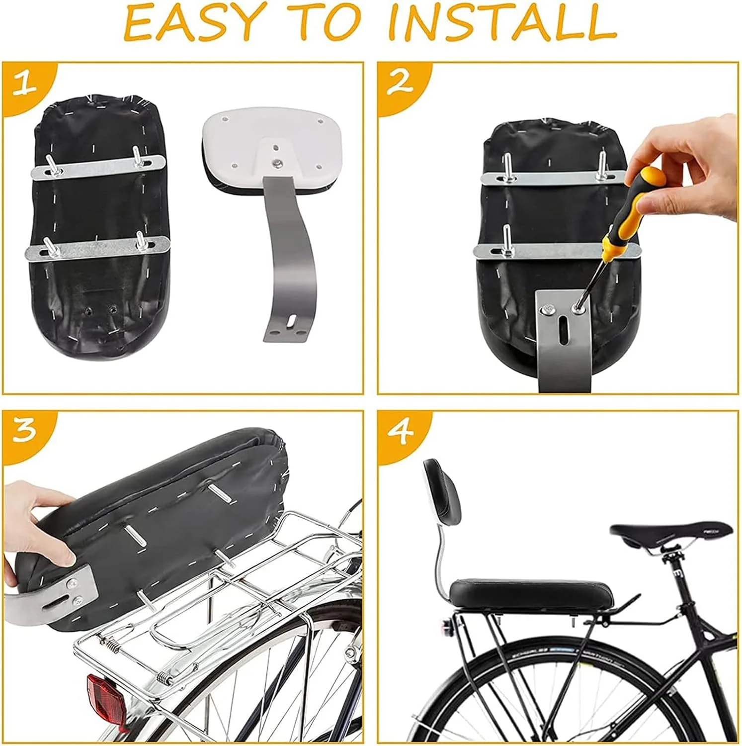 صندلی عقب دوچرخه - زین روکش دار با پشتی صندلی کودک مناسب برای کودکان، بزرگسالان، BMX و دوچرخه کوهستان