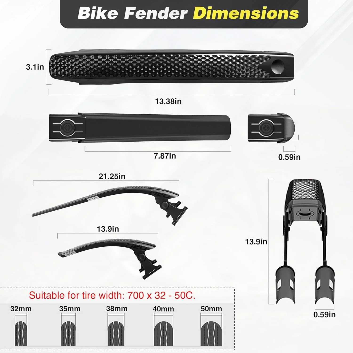 گلگیر دوچرخه ZUKKA، 2 عدد گلگیر سبک وزن جلو و عقب برای دوچرخه های کورسی، شن و ماسه و تاشو