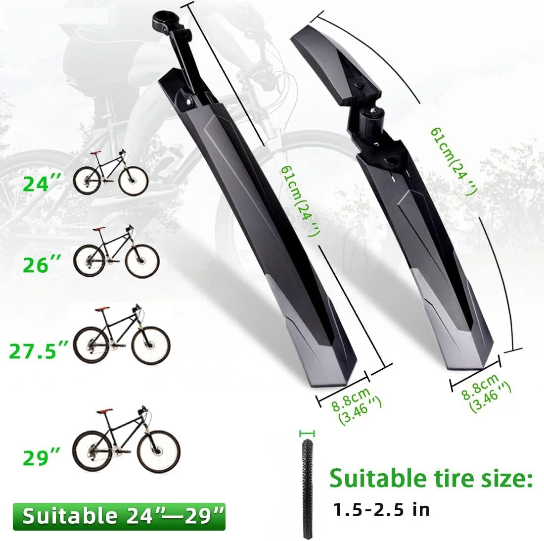 مجموعه گلگیر دوچرخه TERRIFI برای دوچرخه کوهستان، گلگیر دوچرخه قابل تنظیم، گلگیر جهانی برای دوچرخه های 24-29 اینچی، مناسب برای دوچرخه های برقی، بادوام و نصب آسان