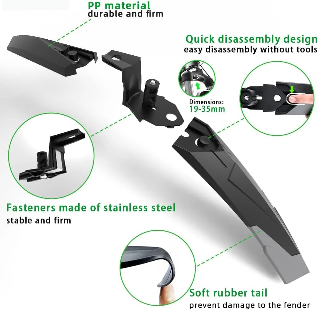 مجموعه گلگیر دوچرخه TERRIFI برای دوچرخه کوهستان، گلگیر دوچرخه قابل تنظیم، گلگیر جهانی برای دوچرخه های 24-29 اینچی، مناسب برای دوچرخه های برقی، بادوام و نصب آسان