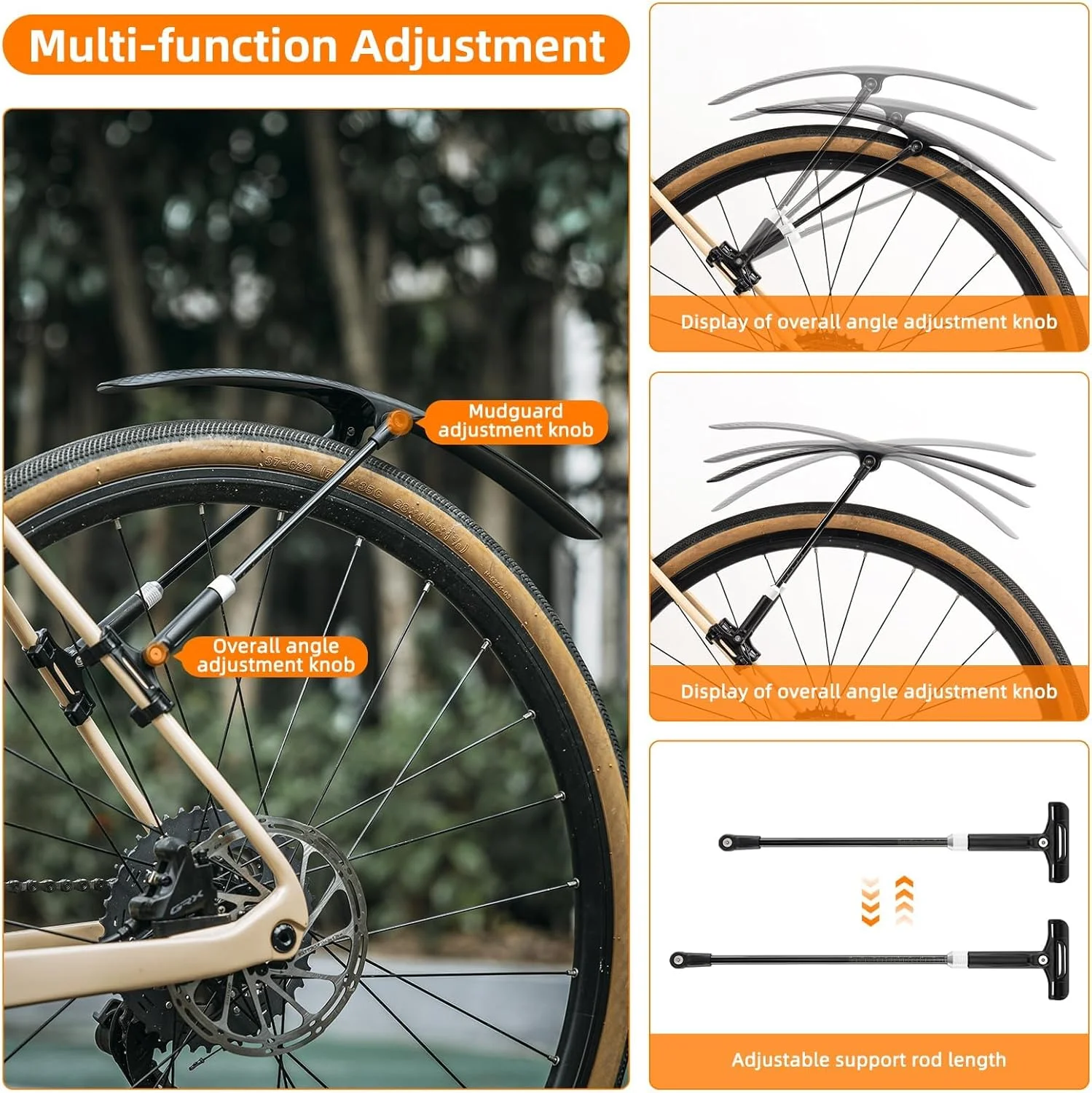 گلگیر دوچرخه کورسی TERRIFI، گلگیر قابل تنظیم دوچرخه، گلگیر سبک وزن با رهاسازی سریع برای دوچرخه های 700C، نصب آسان گلگیر عقب یا جلوی دوچرخه