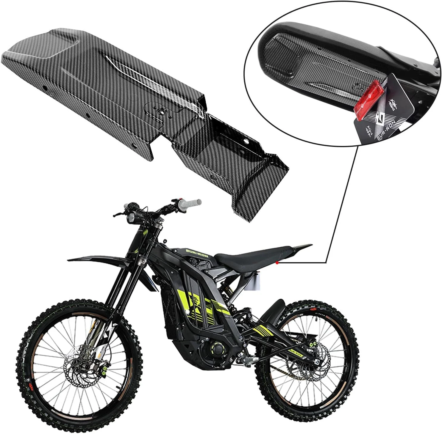 صفحه داخلی گلگیر عقب برای سورون لایت بی X/S و سگوی X160/X260، محافظ گل زیر صندلی عقب برای موتور سیکلت خاکی سورون، لوازم جانبی سور رون طرح فیبر کربن (انتقال آب، براق)