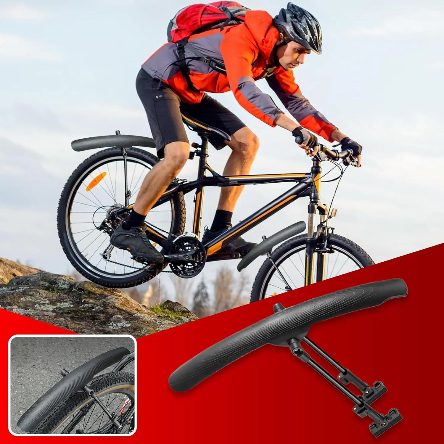 گلگیر عقب دوچرخه - گلگیر سواری با جداسازی سریع | گلگیر ضد آب و هوا برای چرخ های جلو و عقب دوچرخه کوهستانی و جاده