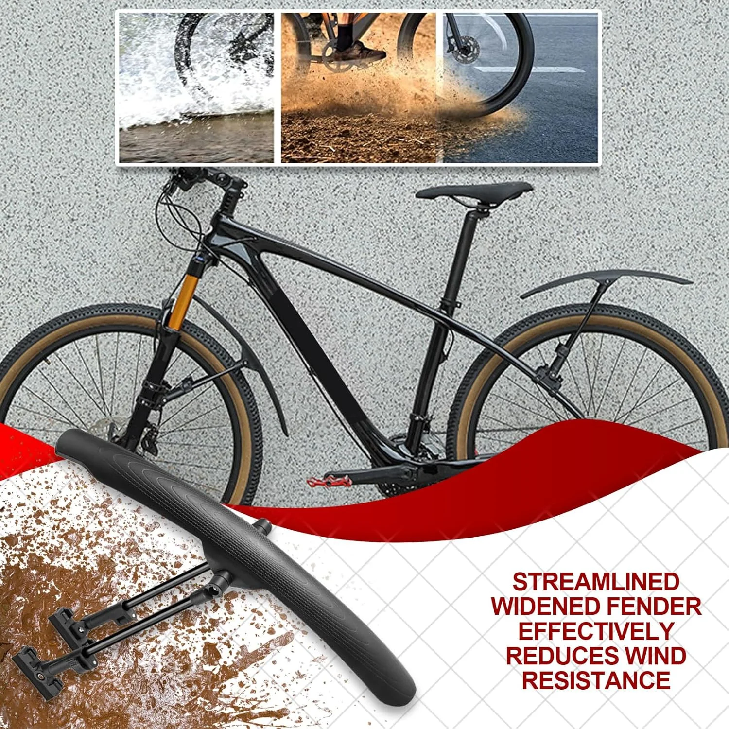 گلگیر عقب دوچرخه | گل پخش کن چند منظوره - گلگیر دوچرخه ضد پاشش قابل تنظیم برای جلوگیری از باران و گرد و غبار