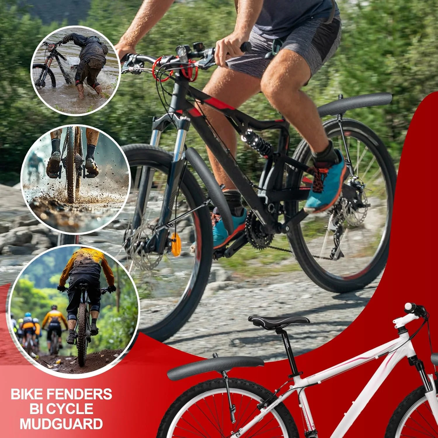 گلگیر عقب دوچرخه | گل پخش کن چند منظوره - گلگیر دوچرخه ضد پاشش قابل تنظیم برای جلوگیری از باران و گرد و غبار