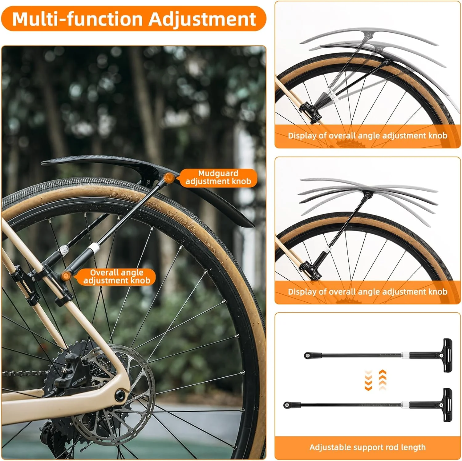 مجموعه گلگیر دوچرخه ROCKBROS - گلگیرهای سبک وزن با رهاسازی سریع برای دوچرخه های جاده ای 700C - محافظ گل و لای قابل تنظیم و نصب آسان برای دوچرخه جلو و عقب