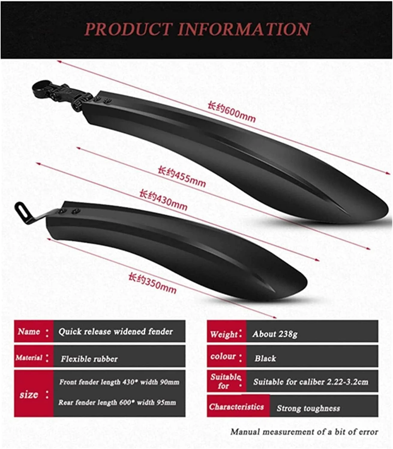 گلگیر دوچرخه، لوازم جانبی دوچرخه کوهستان، گلگیر قابل تنظیم قابل حمل دوچرخه مجموعه گلگیر دوچرخه باله گلگیر سازگار با گلگیر جلو/عقب دوچرخه (رنگ: مشکی)