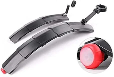 گلگیر دوچرخه، گلگیرهای دوچرخه سواری، گلگیر دوچرخه برقی، مجموعه گلگیر تلسکوپی تاشو دوچرخه با چراغ عقب، گلگیرهای جلو و عقب MTB، قطعات دوچرخه سواری (مشکی)