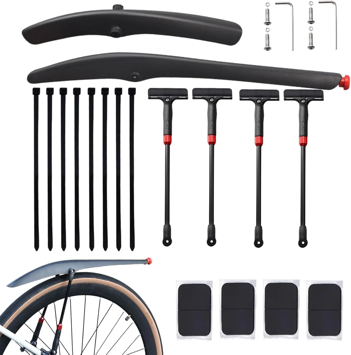 گلگیر دوچرخه سواری، لوازم جانبی ایمن با میله قابل تنظیم | کیت گلگیر دوچرخه | برای دوچرخه سواری در مسیرهای کوهستانی، جاده ای، خاکی، بارانی و گل آلود