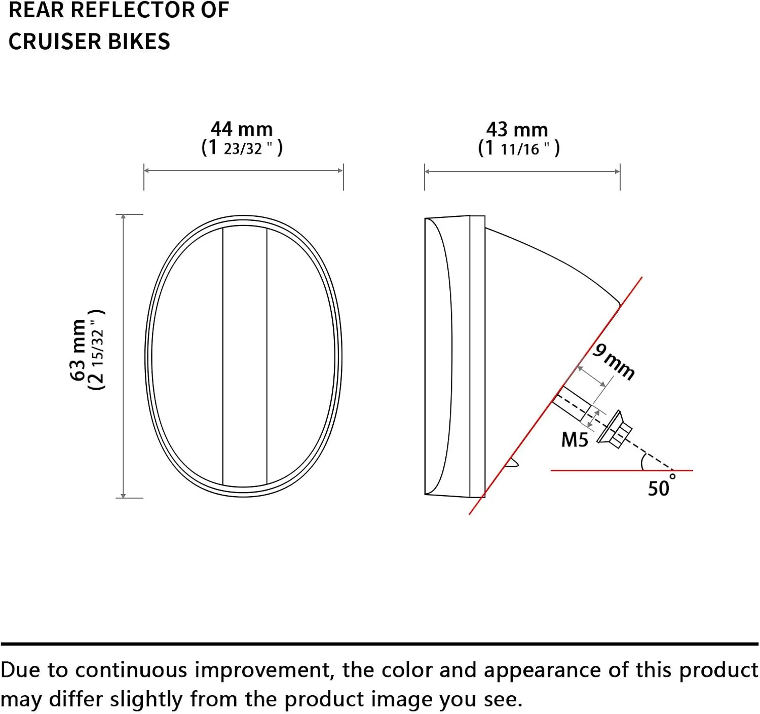 گلگیر عقب دوچرخه بیضی شکل رترو قرمز/سفید با بازتابنده های ایمنی برای دوچرخه های کروز