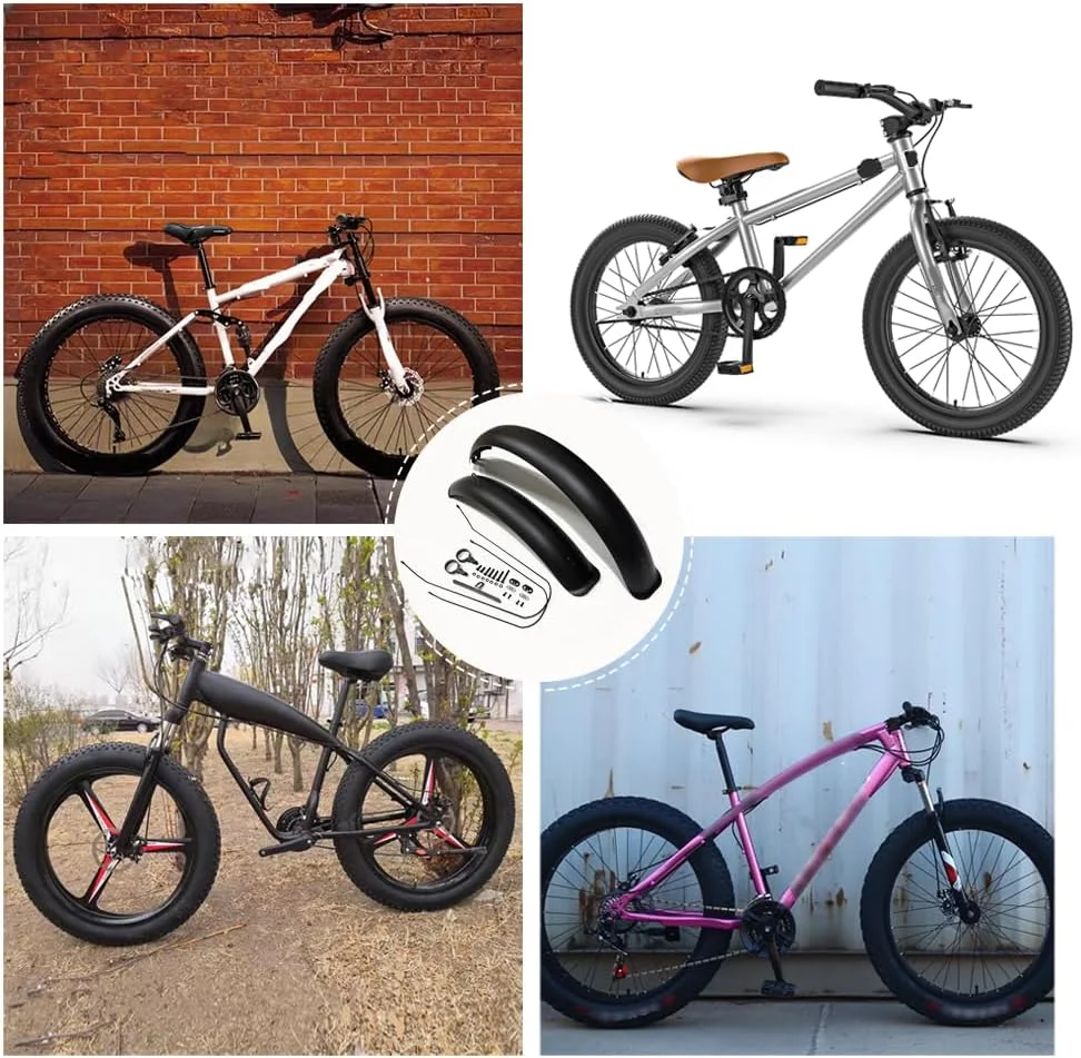 گلگیر دوچرخه تایر پهن، ست گلگیر دوچرخه از جنس PP برای دوچرخه های تایر پهن (26x4.0 اینچ)، مشکی مات