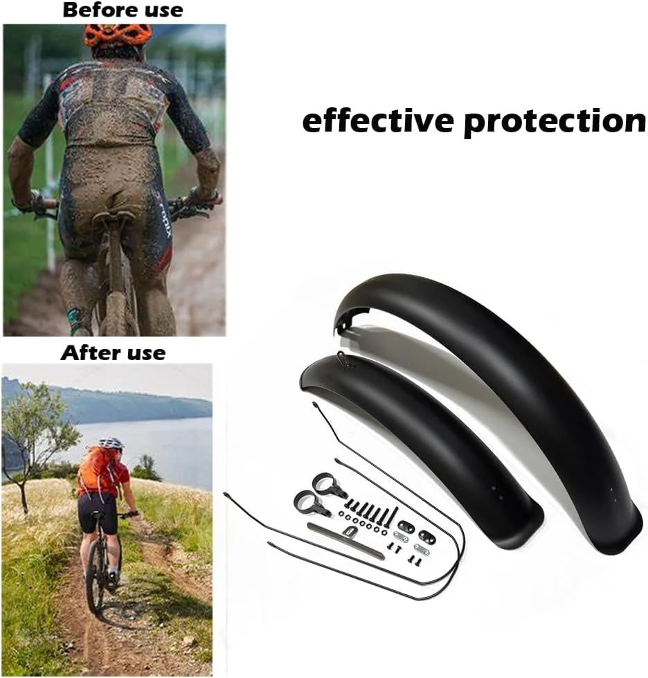 گلگیر دوچرخه تایر پهن، ست گلگیر دوچرخه از جنس PP برای دوچرخه های تایر پهن (26x4.0 اینچ)، مشکی مات