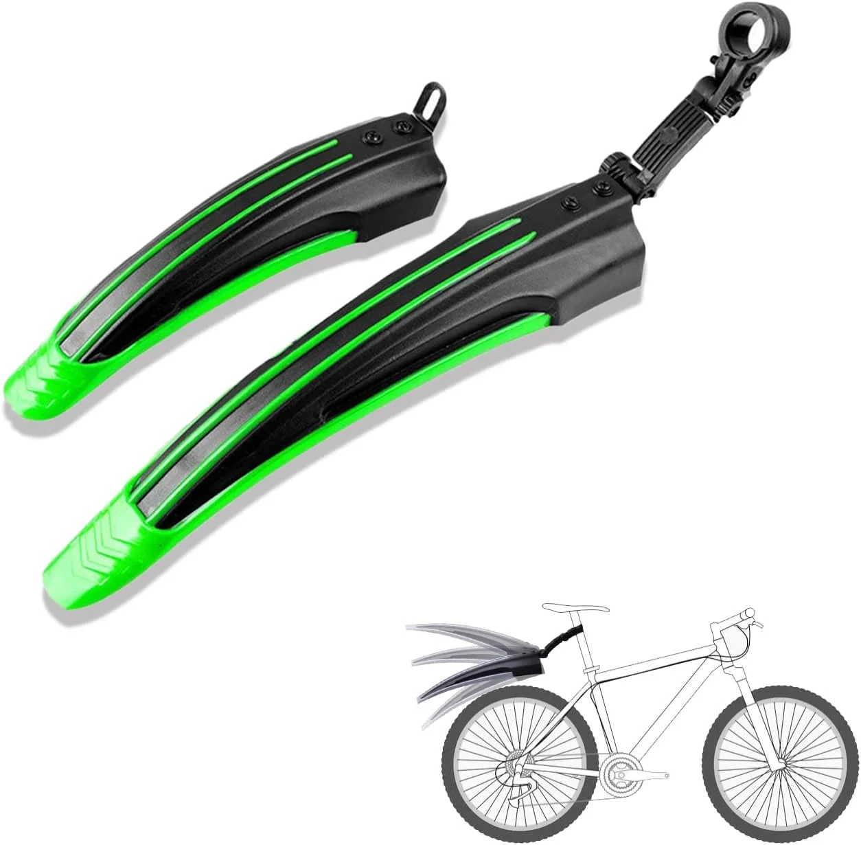 مجموعه گلگیر دوچرخه Excefore، مجموعه گلگیر جهانی جمع شونده برای دوچرخه های کوهستانی و جاده ای، گلگیر جلو و عقب برای دوچرخه کوهستانی 20 تا 26 اینچ (سبز)